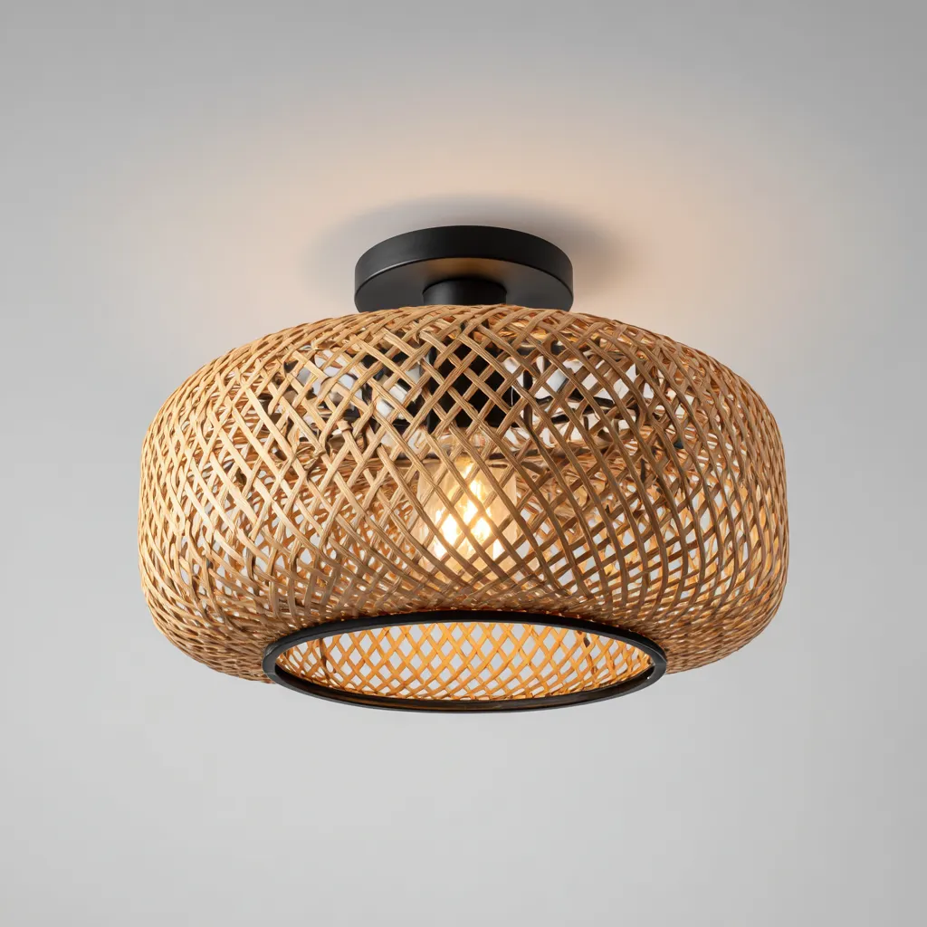 Lámpara de techo - ratán - 34x22 cm - marrón claro - estilo natural-Bamboogonest