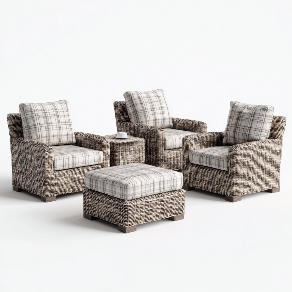 Sofá de jardín - ratán sintético - 85x75x90 cm - beige-blanco - diseño moderno-Bamboogonest