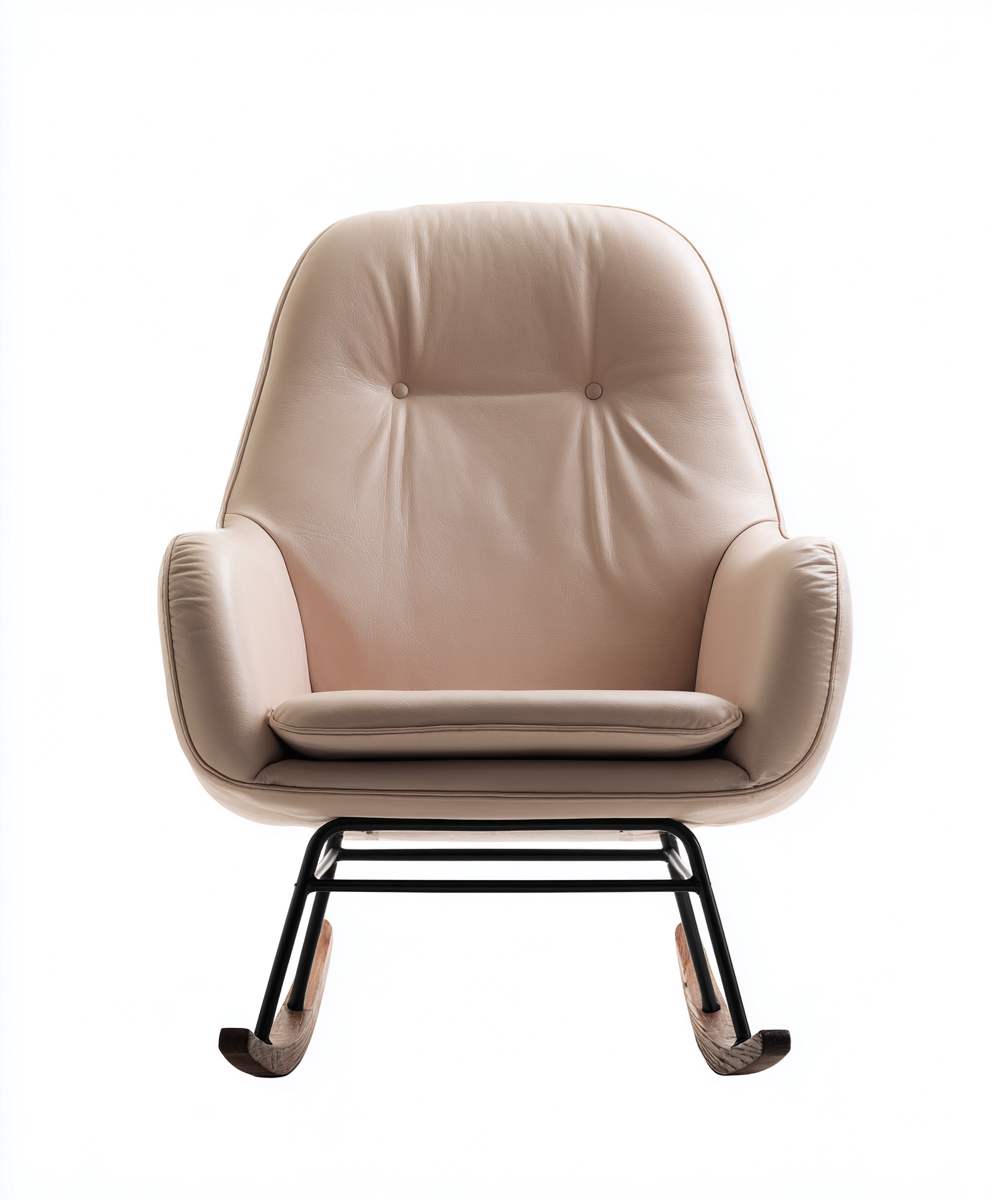 Mecedora - cuero - 92x78x98 cm - beige-negro - estilo moderno-Bamboogonest