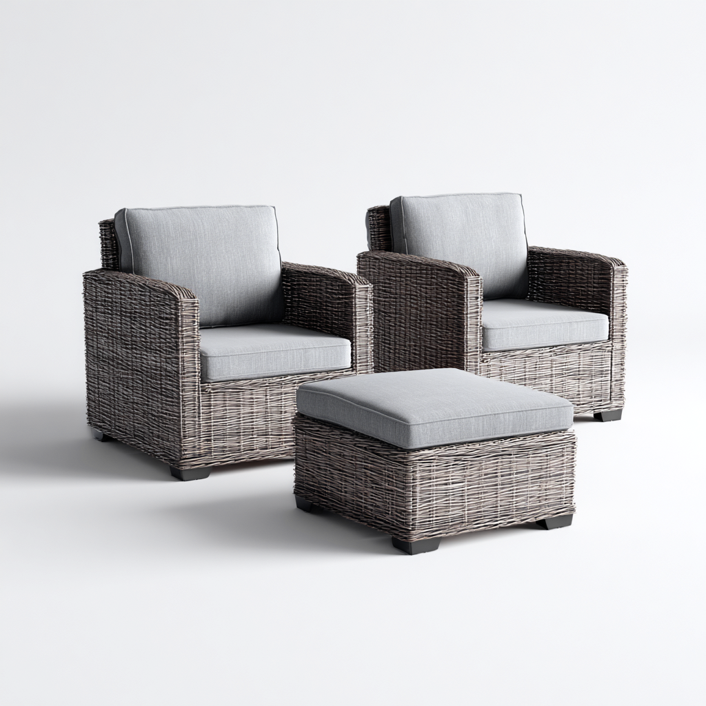 Sofá de jardín - ratán sintético - 75x75x90 cm - gris - diseño moderno-Bamboogonest