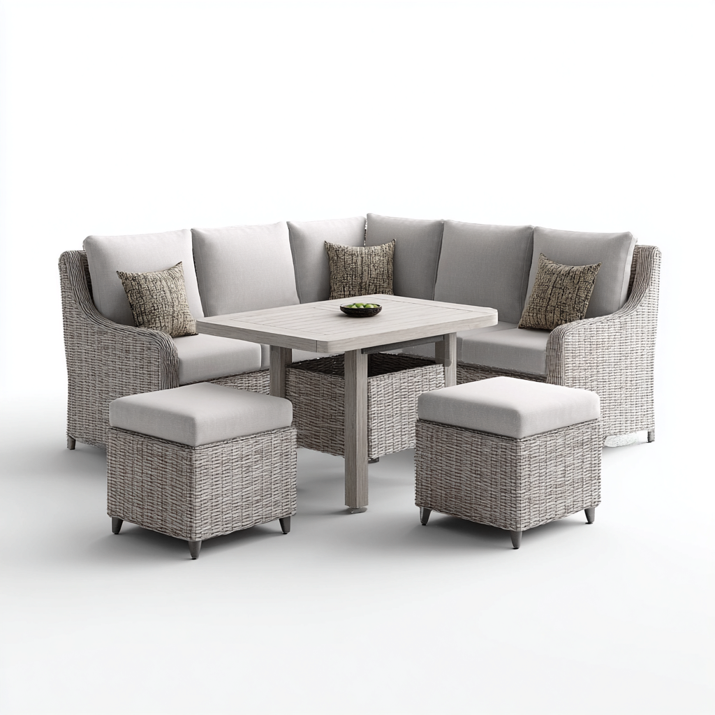 Sofá de jardín - ratán sintético - 230x230x85 cm - gris-beige - diseño moderno-Bamboogonest