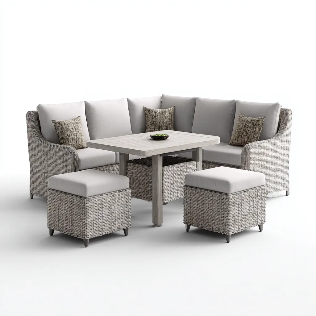 Sofá de jardín - ratán sintético - 230x230x85 cm - gris-beige - diseño moderno-Bamboogonest