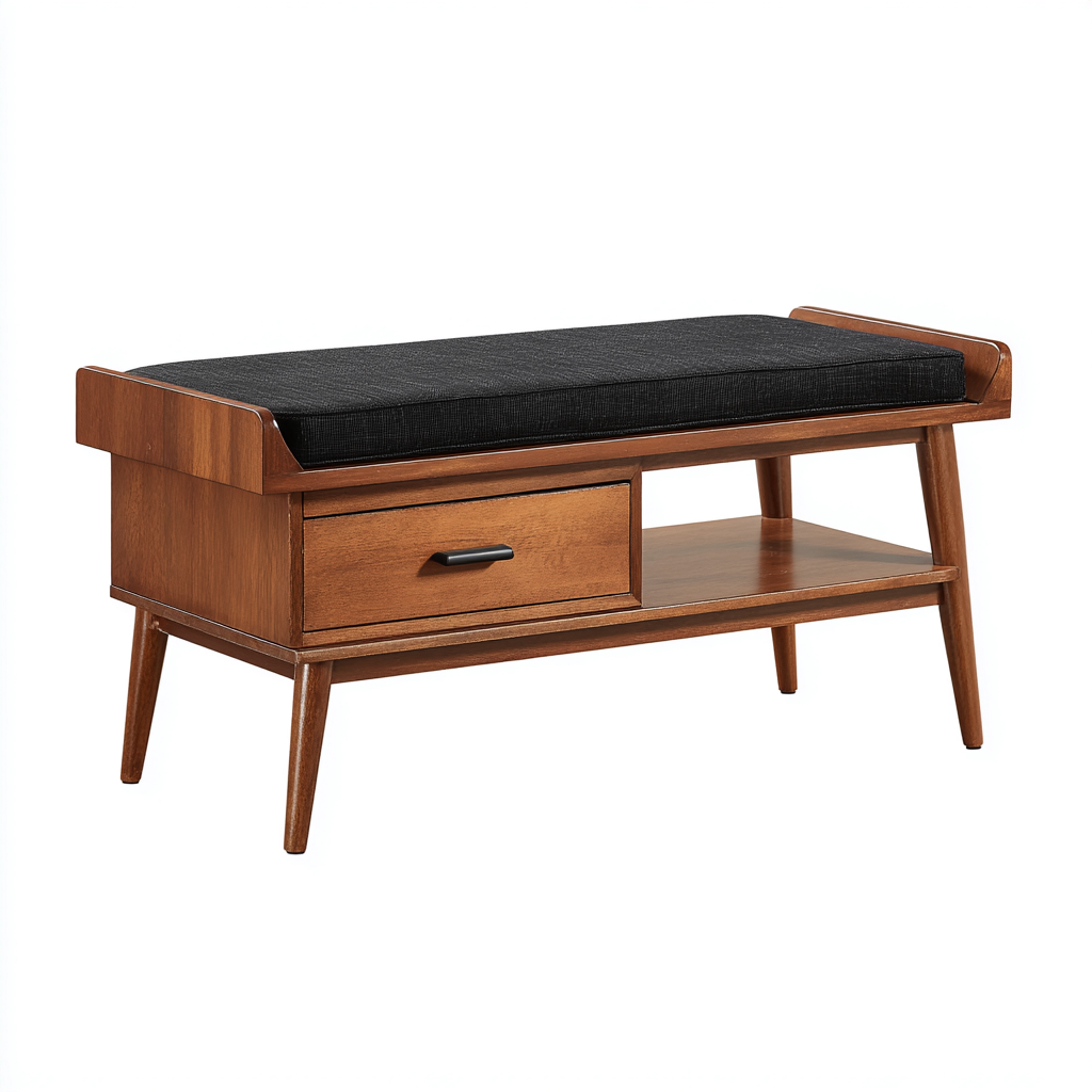 Banco de dormitorio - madera-tela - 96x39x53 cm - negro-madera - asiento con almacenaje-Bamboogonest