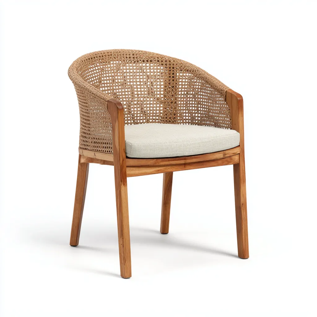 Silla de jardín - ratán-madera - 60x54x84 cm - natural-beige - diseño artesanal semicurvado-Bamboogonest