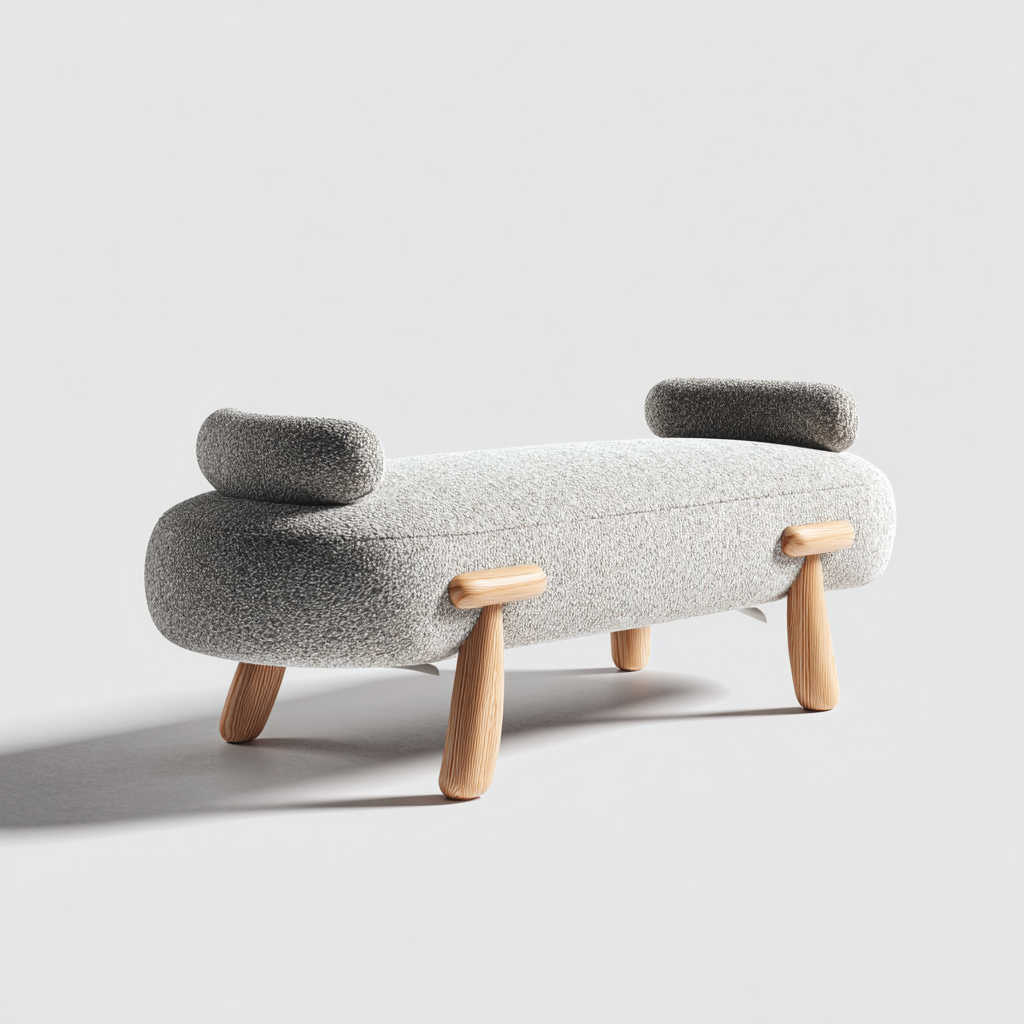 Banco de dormitorio - madera-tela - 110x42x50 cm - gris-madera - diseño contemporáneo-Bamboogonest