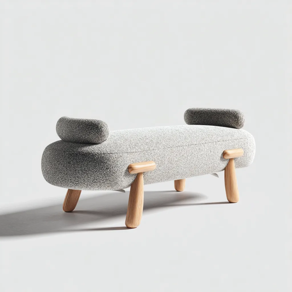 Banco de dormitorio - madera-tela - 110x42x50 cm - gris-madera - diseño contemporáneo-Bamboogonest