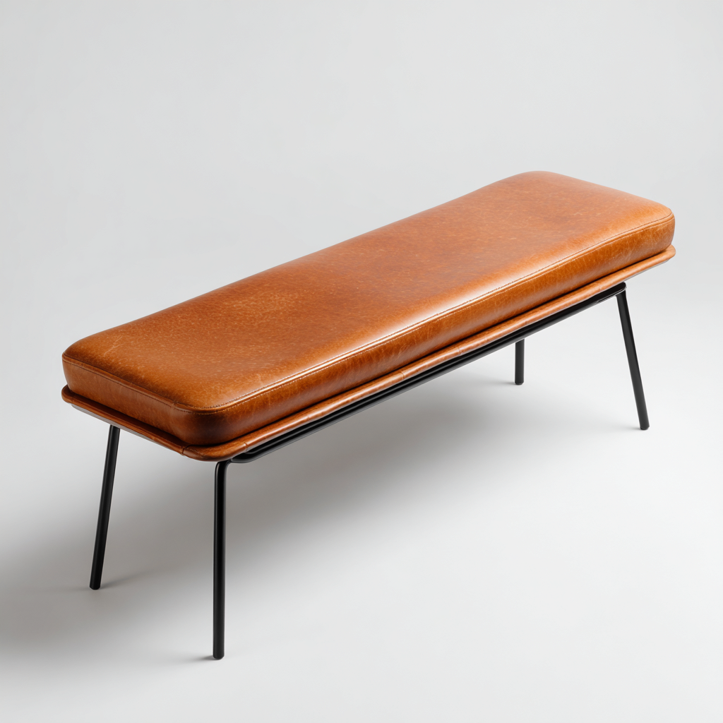 Banco de dormitorio - metal-cuero sintético - 118x38x47 cm - marrón-negro - diseño contemporáneo-Bamboogonest