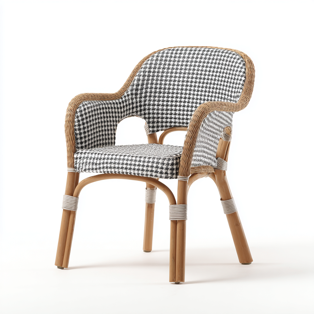 Silla de jardín - ratán-bambú - 61x56x89 cm - blanco-negro-madera - diseño clásico artesanal-Bamboogonest