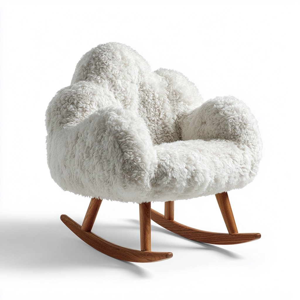 Mecedora - peluche - 90x80x95 cm - blanco - estilo moderno-Bamboogonest
