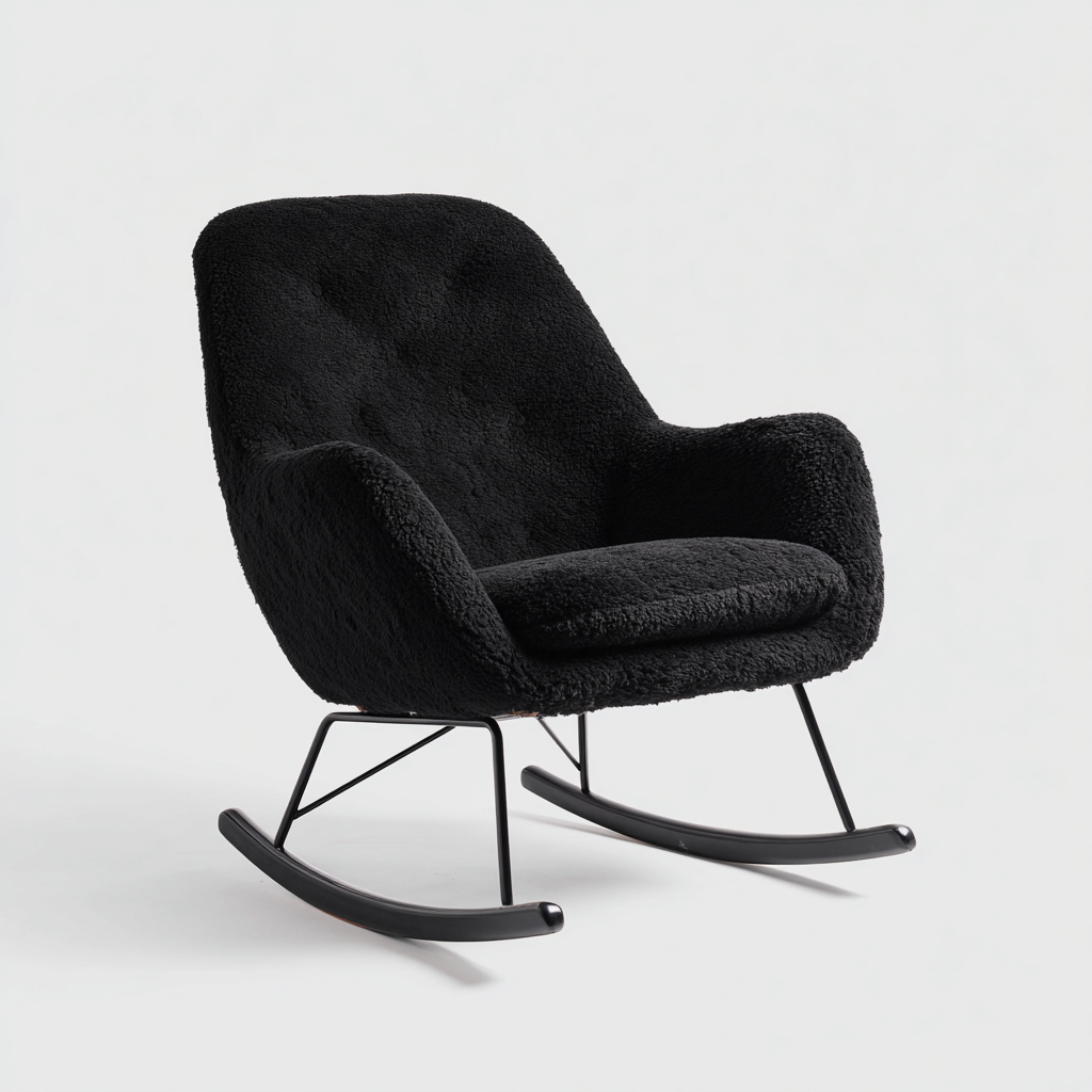 Mecedora - tejido boucle-estructura metálica - 95x80x90 cm - negro - estilo moderno-Bamboogonest