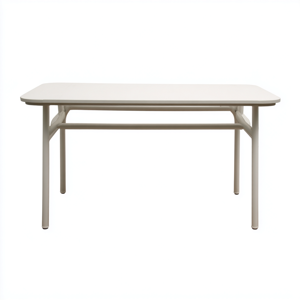 Mesa de jardín - metal - 150x80x75 cm - blanco - diseño minimalista moderno-Bamboogonest