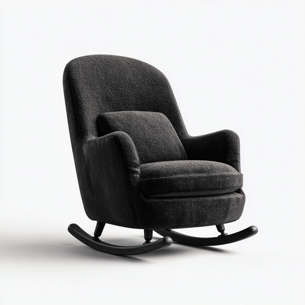 Mecedora - tejido boucle-estructura de madera - 95x80x100 cm - negro - estilo moderno-Bamboogonest