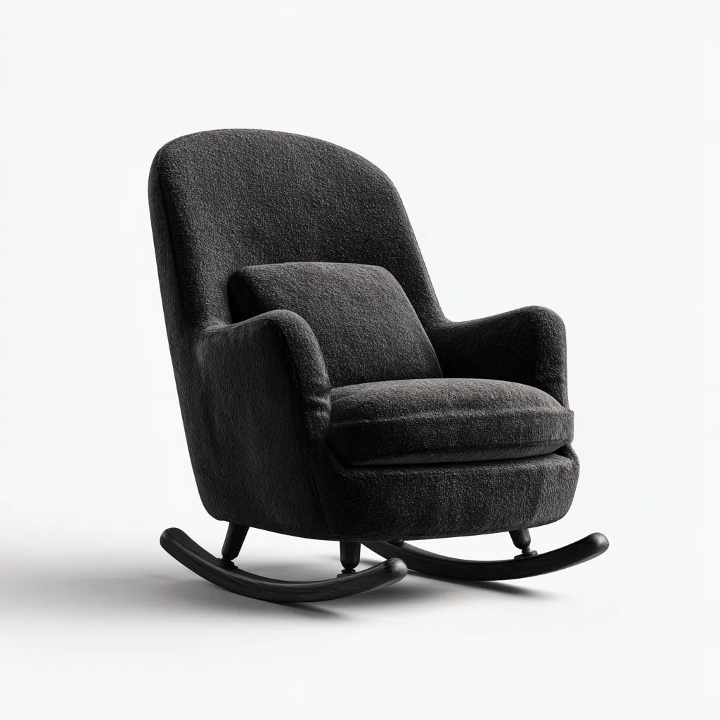 Mecedora - tejido boucle-estructura de madera - 95x80x100 cm - negro - estilo moderno-Bamboogonest