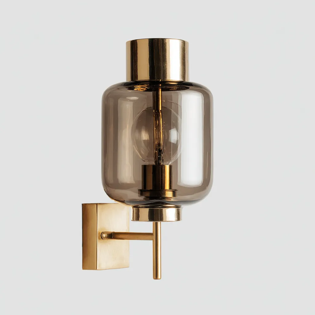 Aplique de pared - vidrio ahumado - metal - 14x28 cm - ahumado-dorado - estilo moderno-Bamboogonest