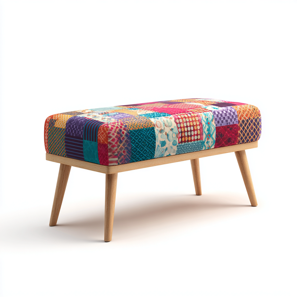 Banco de dormitorio - madera-tela - 90x35x45 cm - multicolor - diseño moderno-Bamboogonest