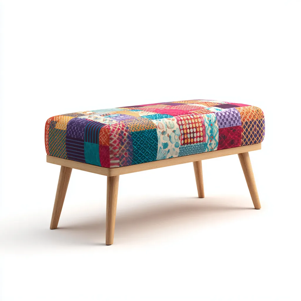 Banco de dormitorio - madera-tela - 90x35x45 cm - multicolor - diseño moderno-Bamboogonest