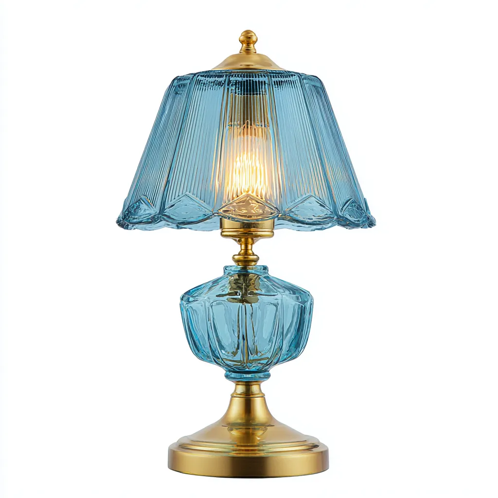 Lámpara de mesa-vidrio-metal-21x36 cm-azul-dorado-clásico-Bamboogonest