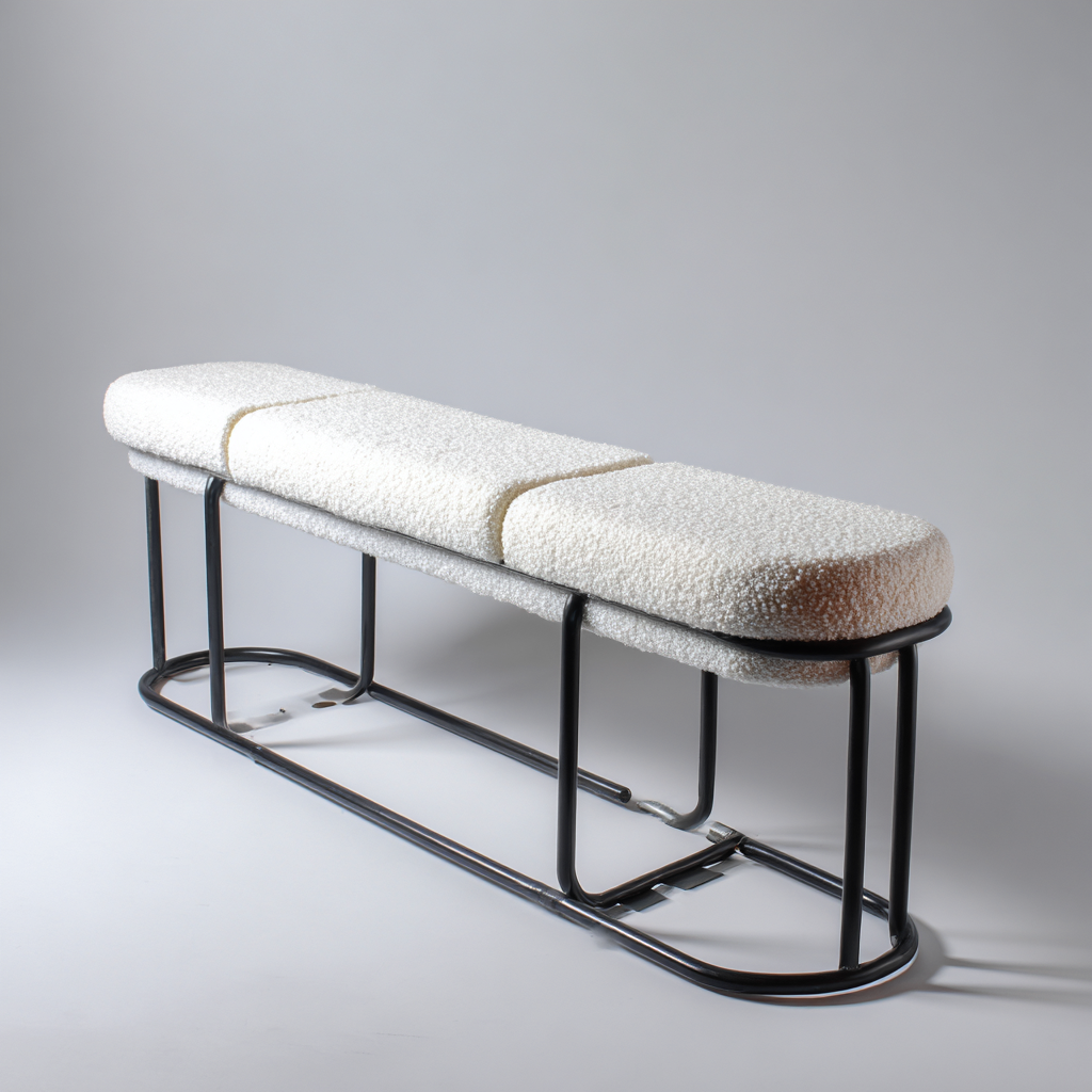 Banco de dormitorio - metal-tela - 132x38x50 cm - blanco-negro - diseño moderno-Bamboogonest