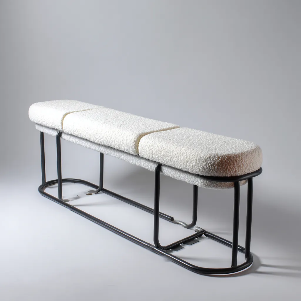 Banco de dormitorio - metal-tela - 132x38x50 cm - blanco-negro - diseño moderno-Bamboogonest