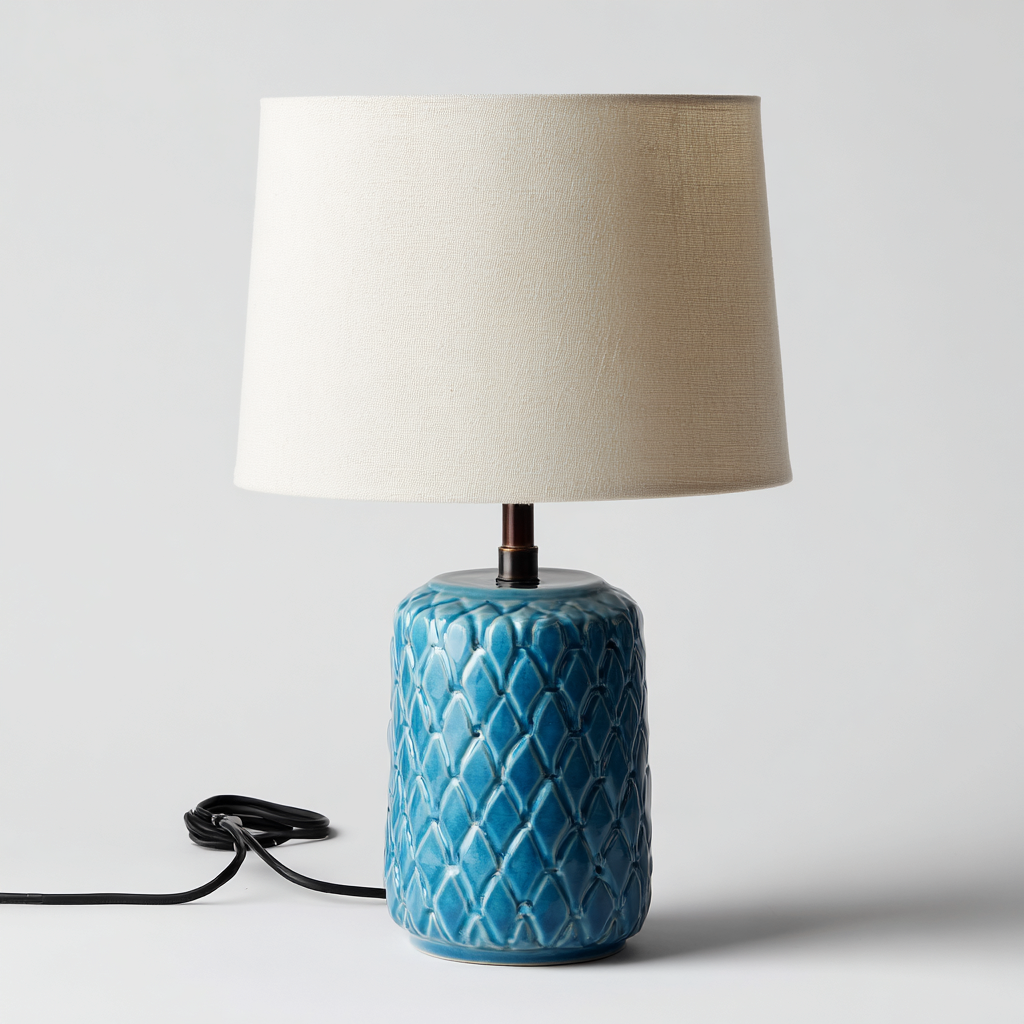 Lámpara de mesa-cerámica-textil-26x42 cm-azul-blanco-moderno-Bamboogonest