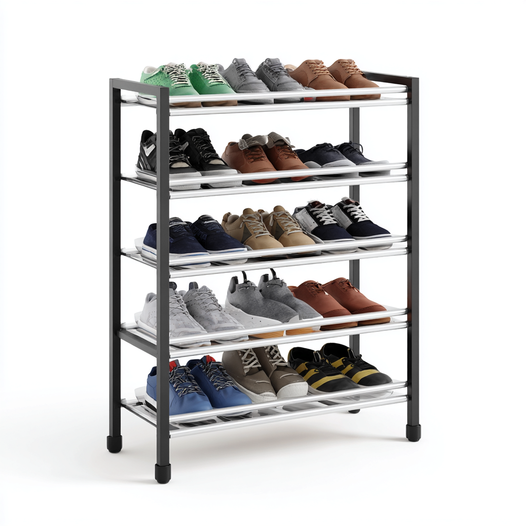 Zapatero-acero inoxidable-65x26x72 cm-negro-plateado-diseno moderno-Bamboogonest