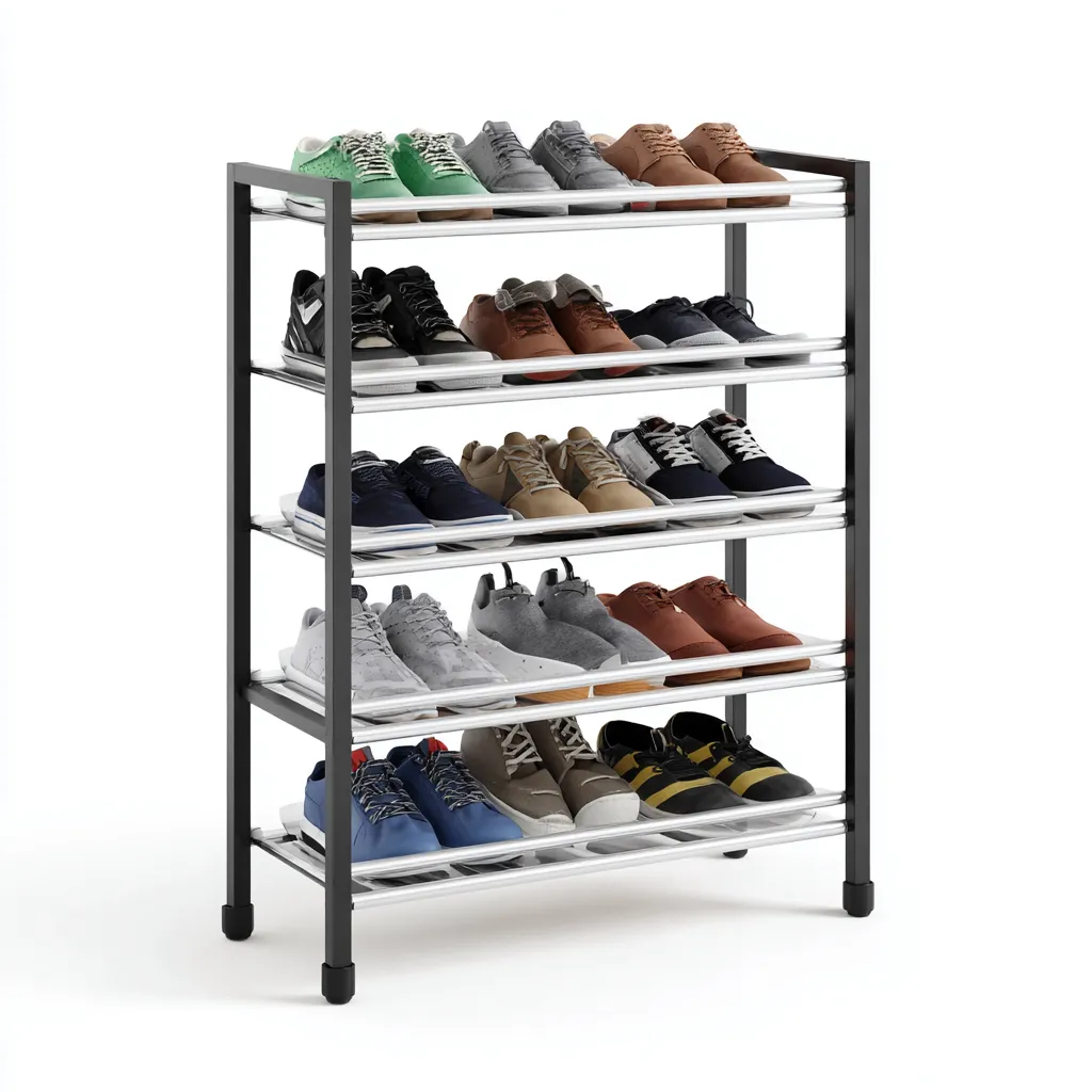 Zapatero-acero inoxidable-65x26x72 cm-negro-plateado-diseno moderno-Bamboogonest