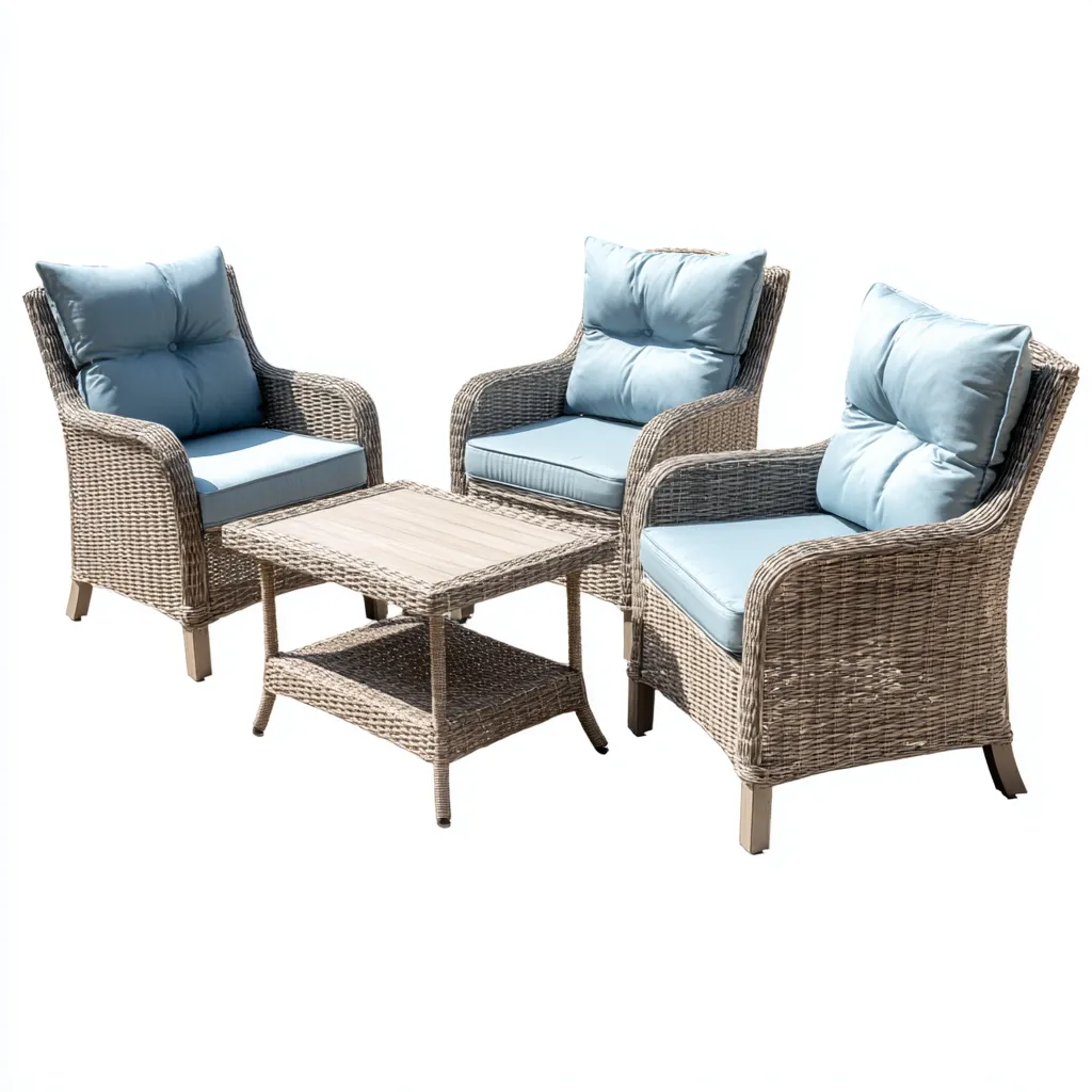 Sofá de jardín - ratán sintético - 85x75x95 cm - beige-azul - diseño moderno-Bamboogonest