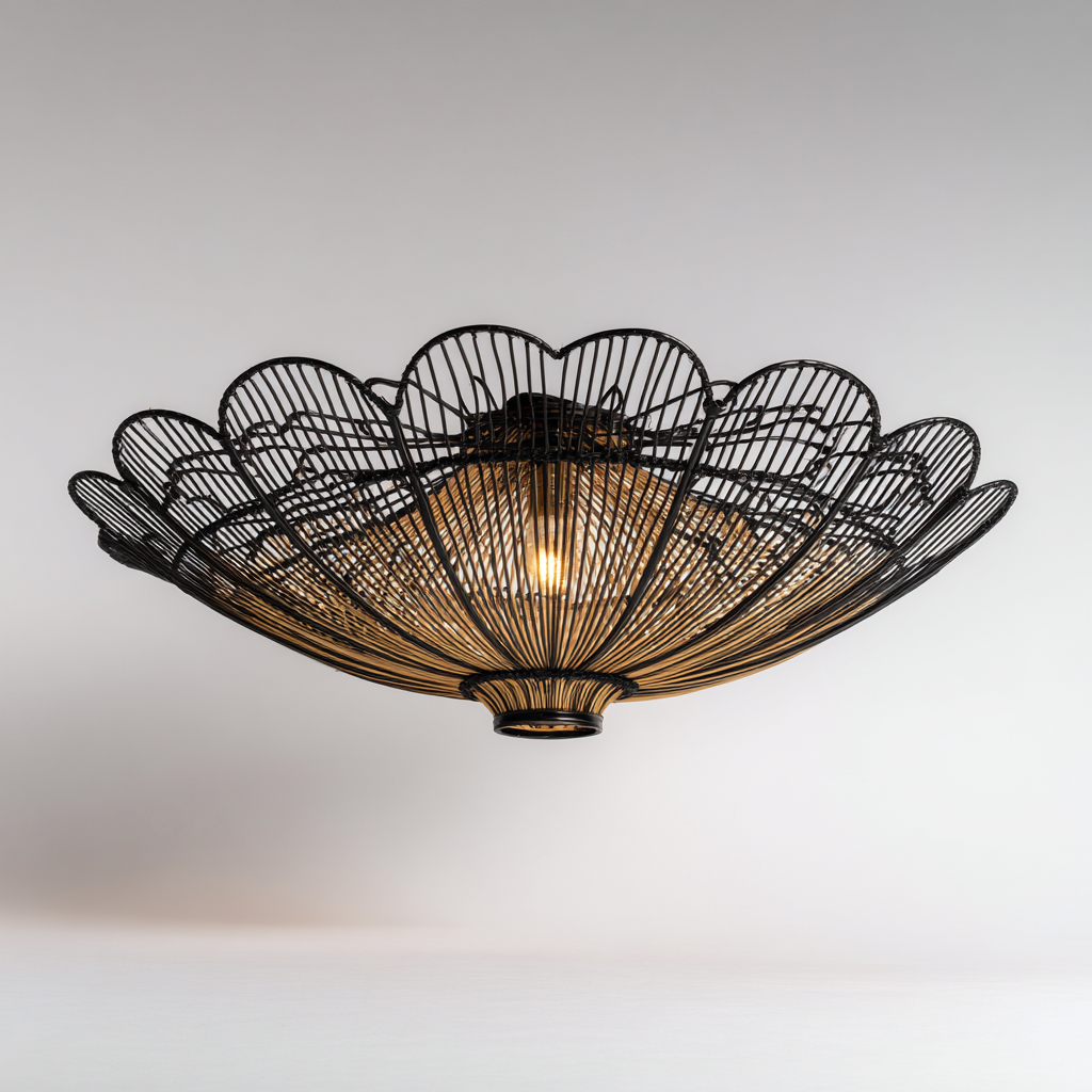 Lámpara de techo - metal trenzado - 58x24 cm - negro - estilo artístico oriental-Bamboogonest