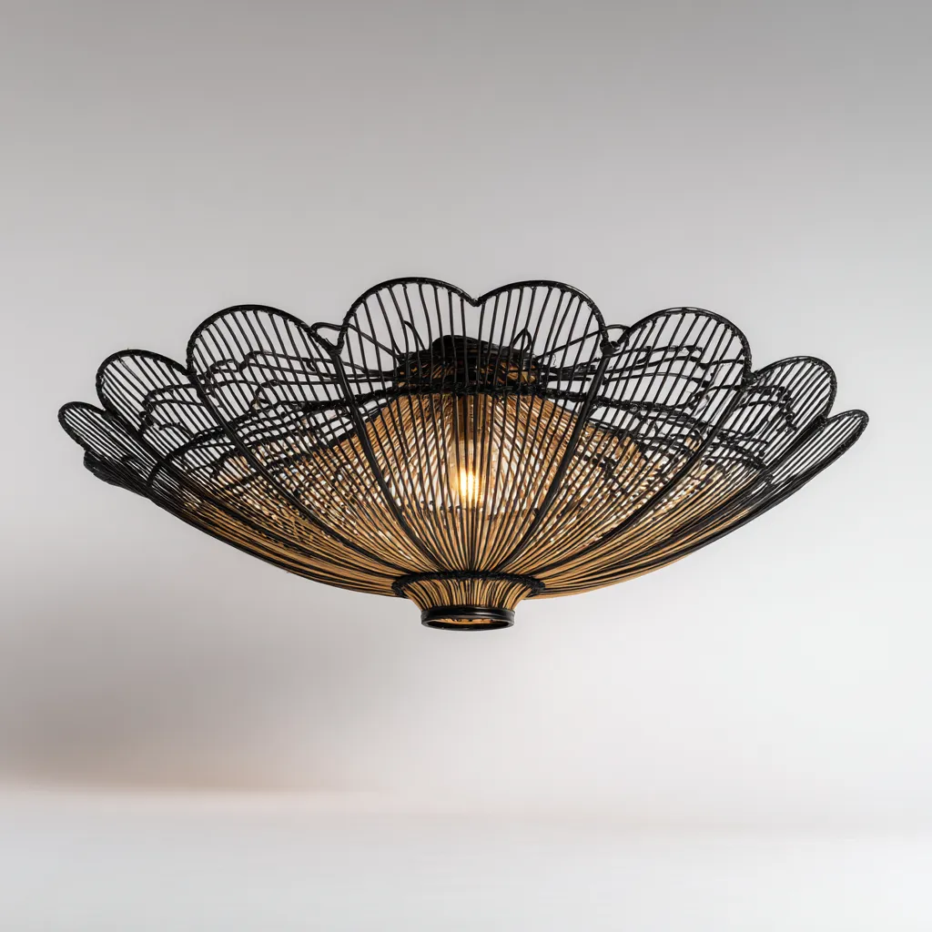 Lámpara de techo - metal trenzado - 58x24 cm - negro - estilo artístico oriental-Bamboogonest