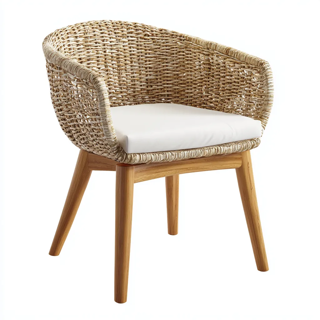 Silla de jardín - mimbre-madera - 57x60x84 cm - natural-blanco - diseño contemporáneo-Bamboogonest