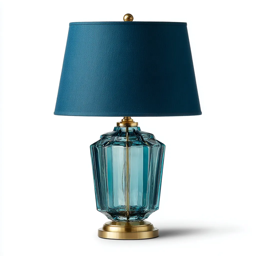 Lámpara de mesa-vidrio-textil-26x45 cm-azul-dorado-clásico-Bamboogonest