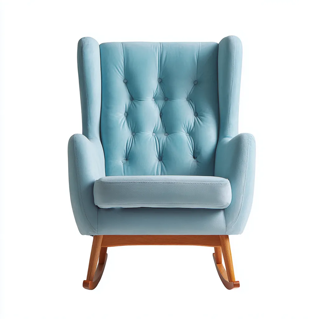 Mecedora - madera-cuero sintético - 98x70x105 cm - azul claro - diseño contemporáneo-Bamboogonest