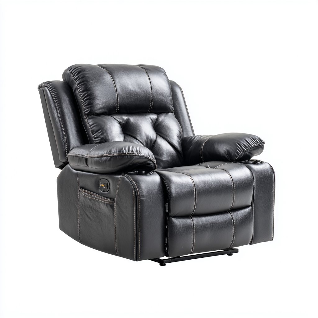 Sillón reclinable - cuero - 104x100x104 cm - negro - diseño moderno-Bamboogonest