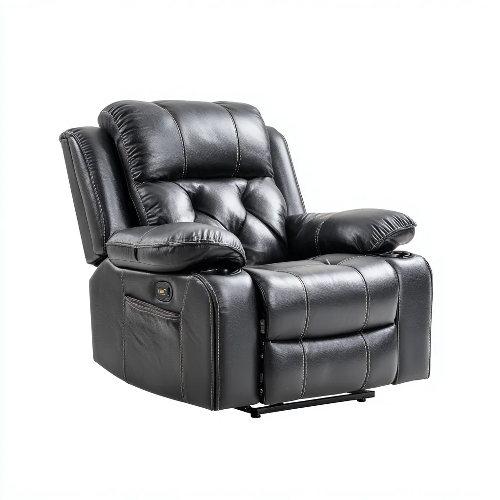 Sillón reclinable - cuero - 104x100x104 cm - negro - diseño moderno-Bamboogonest