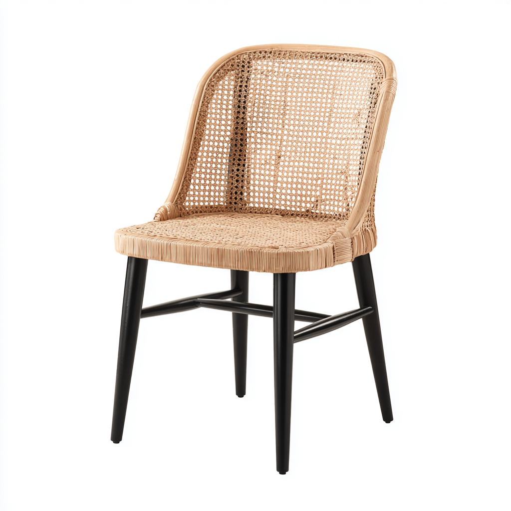 Silla de jardín - ratán-acero - 59x54x87 cm - natural-negro - diseño ligero artesanal-Bamboogonest