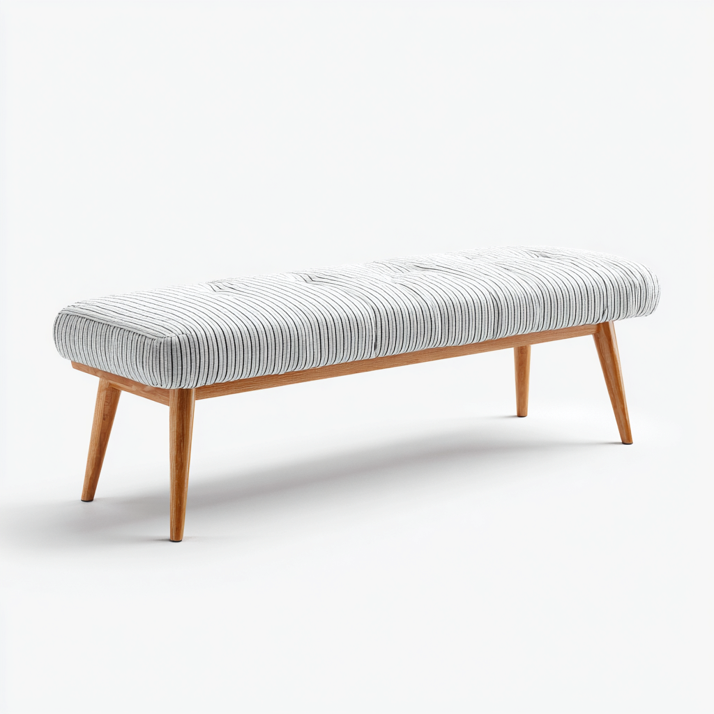 Banco de dormitorio - tela - 120x40x45 cm - blanco-gris - diseño moderno-Bamboogonest