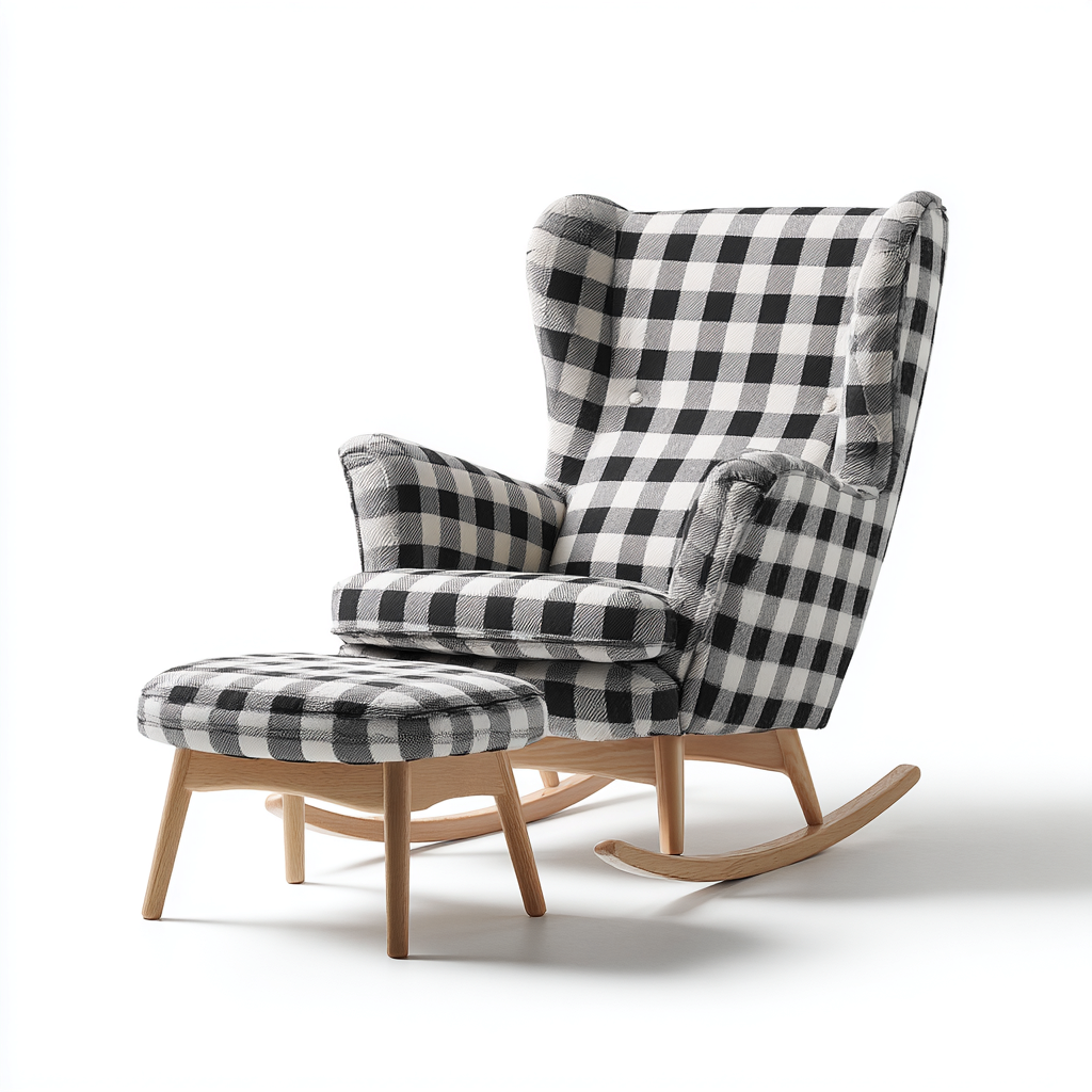 Mecedora - tela - 108x86x112 cm - blanco-negro-madera clara - estilo clásico-Bamboogonest