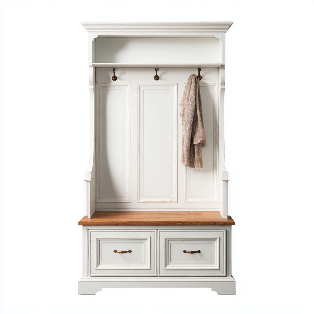 Perchero - madera - 100x45x180 cm - blanco-natural - estilo clásico-Bamboogonest