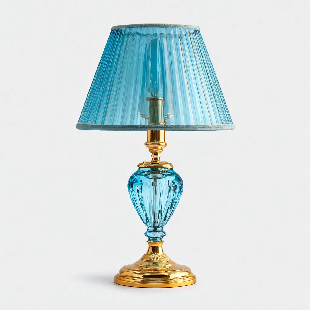 Lámpara de mesa-vidrio-metal-22x38 cm-azul-dorado-clásico-Bamboogonest