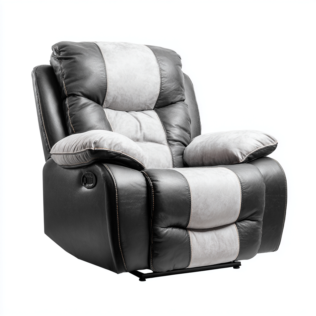 Sillón reclinable - cuero - 104x98x103 cm - gris-negro - diseño moderno-Bamboogonest
