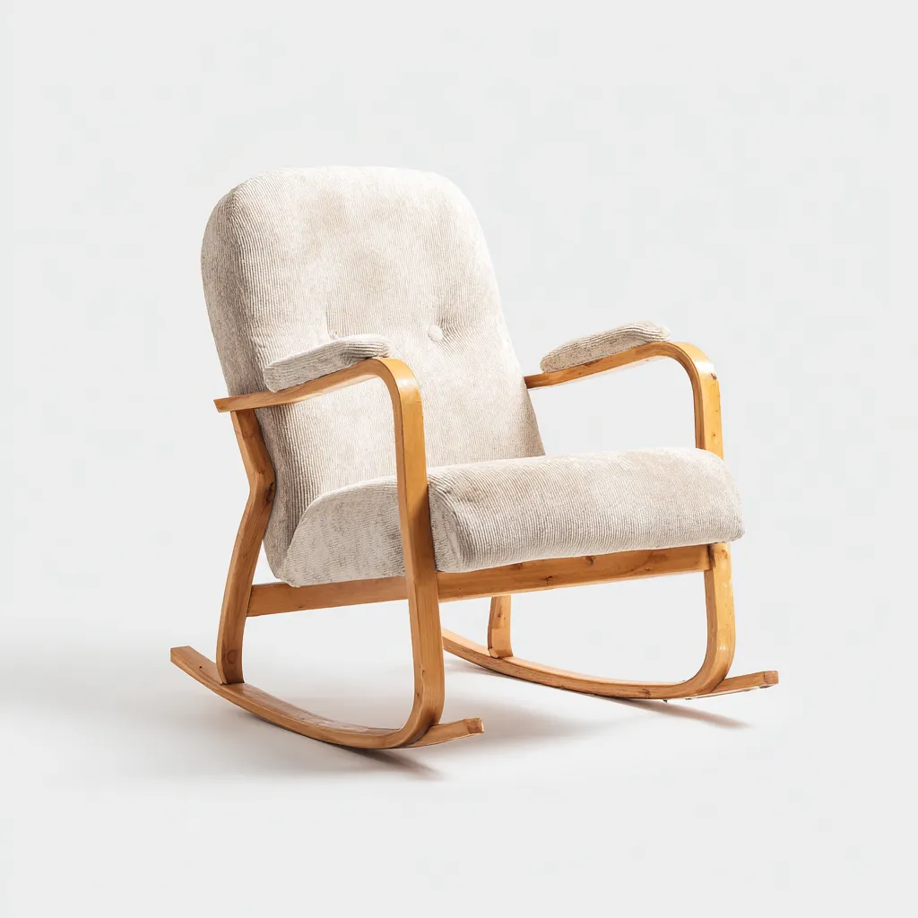 Mecedora - madera-tela - 98x62x95 cm - beige - diseño clásico-Bamboogonest