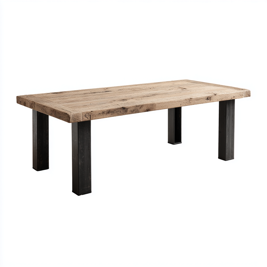 Mesa de jardín - madera - metal - 180x90x75 cm - madera natural-negro - diseño rústico industrial-Bamboogonest