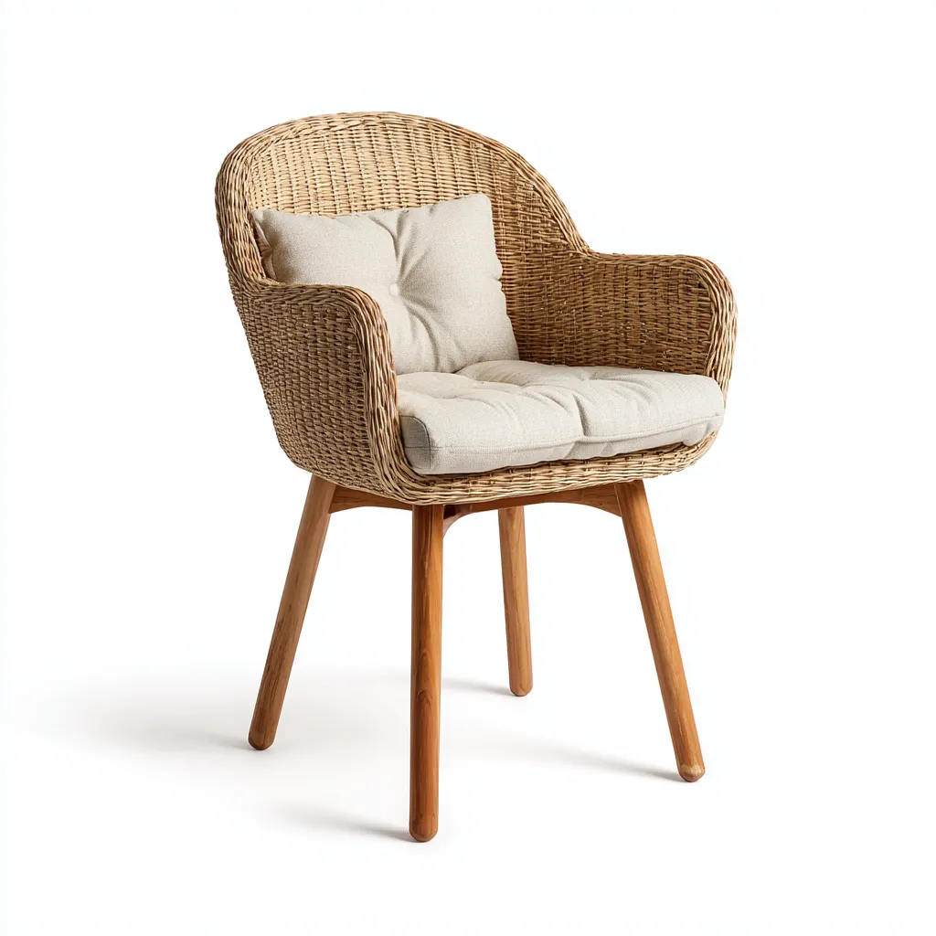 Silla de jardín - mimbre-madera - 58x60x85 cm - natural-beige - diseño contemporáneo-Bamboogonest