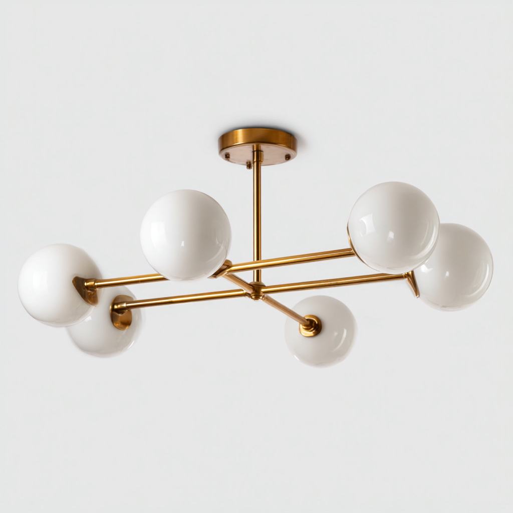 Lámpara de techo - metal-cristal - 92x48 cm - latón-blanco - estilo moderno minimalista-Bamboogonest