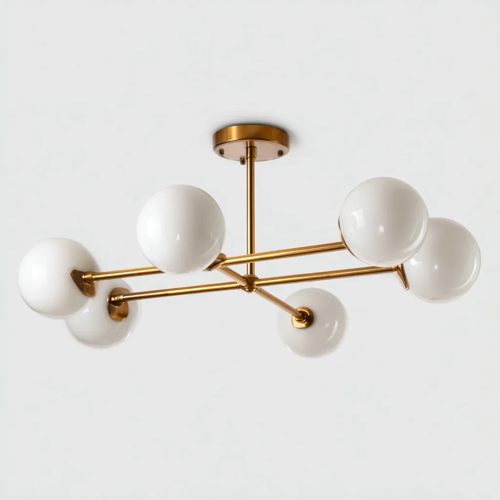 Lámpara de techo - metal-cristal - 92x48 cm - latón-blanco - estilo moderno minimalista-Bamboogonest