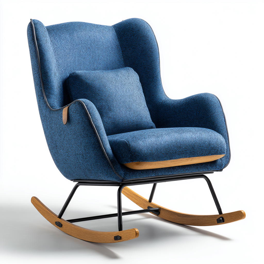 Mecedora - tela - 95x80x90 cm - azul - estilo moderno-Bamboogonest