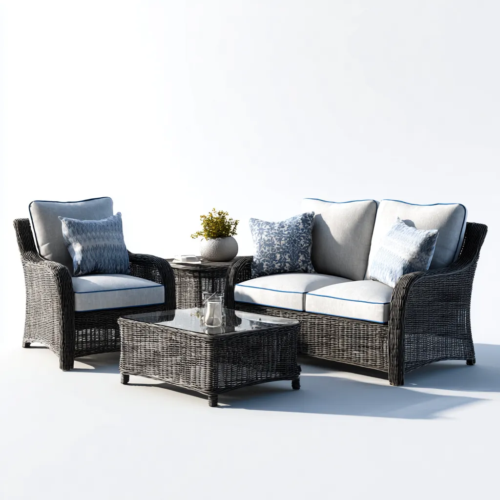 Sofá de jardín - ratán sintético - 135x80x88 cm - gris - diseño moderno-Bamboogonest