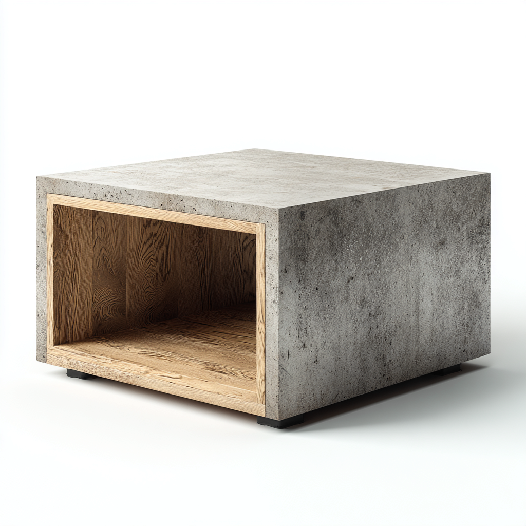 Mesa de centro - hormigón-madera - 60x60x45 cm - gris-marrón - diseño moderno-Bamboogonest