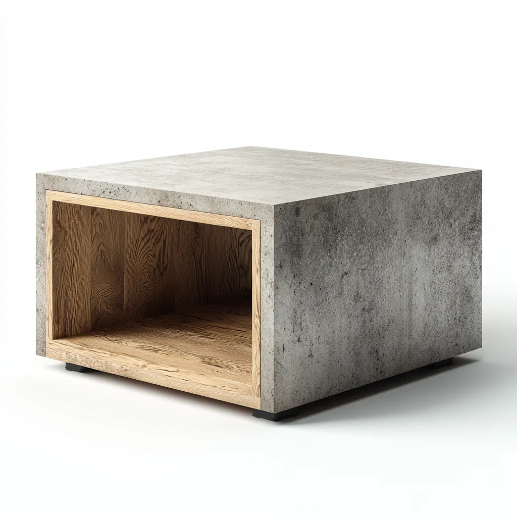Mesa de centro - hormigón-madera - 60x60x45 cm - gris-marrón - diseño moderno-Bamboogonest