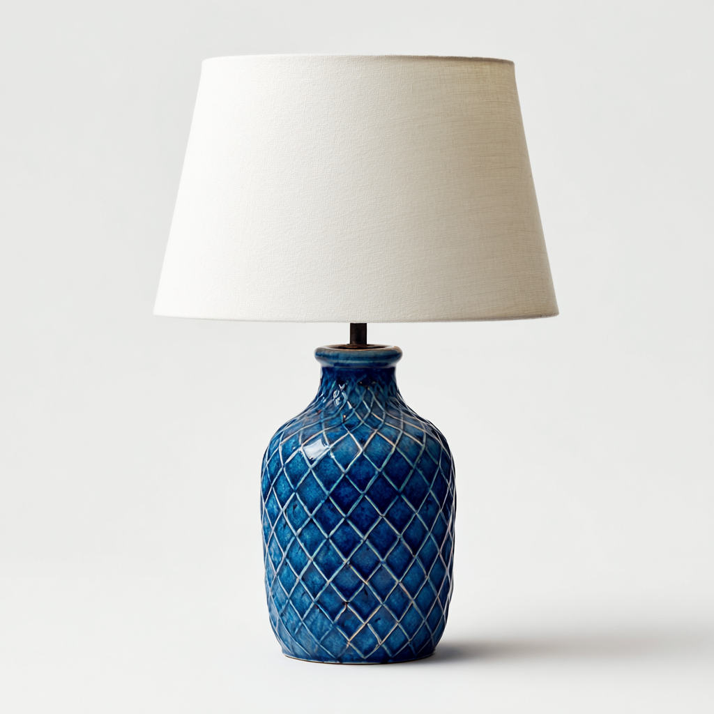 Lámpara de mesa-cerámica-textil-28x46 cm-azul-blanco-moderno-Bamboogonest